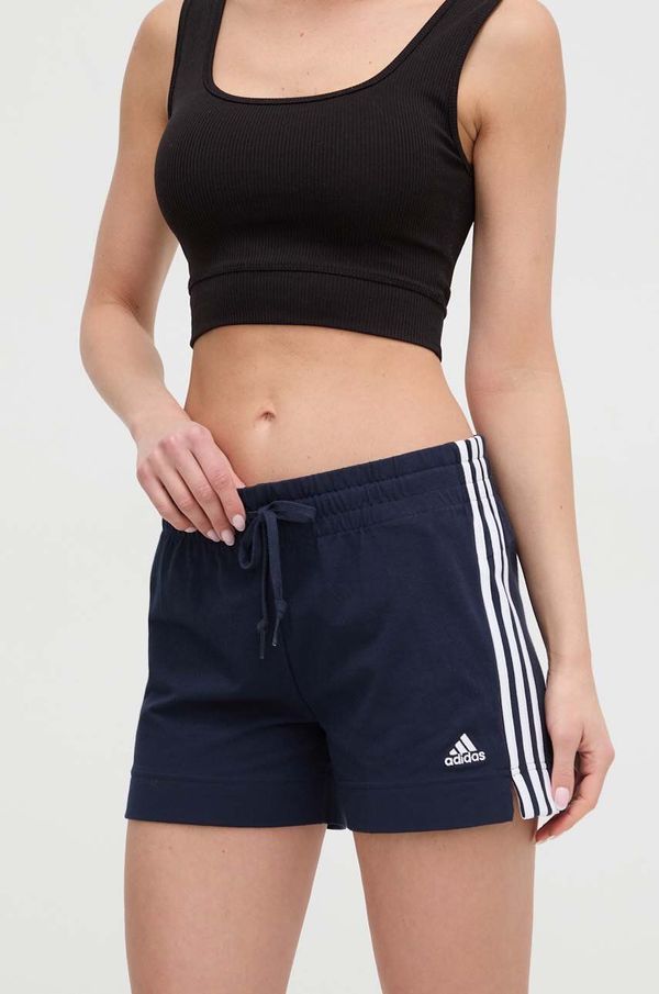 adidas Kratke hlače adidas za žene, boja: tamno plava, s aplikacijom, visoki struk