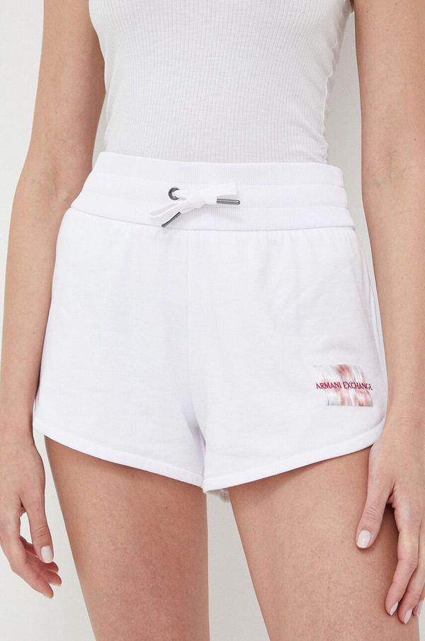 Armani Exchange Kratke hlače Armani Exchange za žene, boja: bijela, glatki materijal, visoki struk