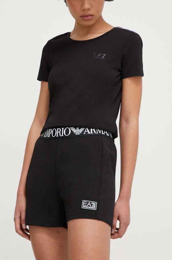 EA7 Emporio Armani Kratke hlače EA7 Emporio Armani za žene, boja: crna, bez uzorka, visoki struk