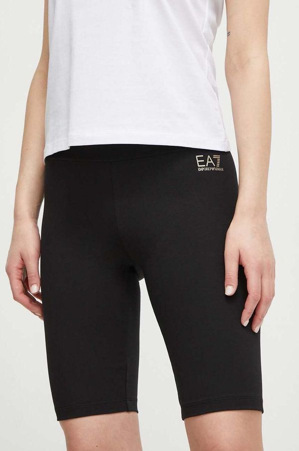 EA7 Emporio Armani Kratke hlače EA7 Emporio Armani za žene, boja: crna, s tiskom, visoki struk