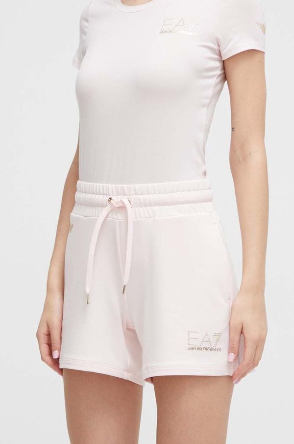 EA7 Emporio Armani Kratke hlače EA7 Emporio Armani za žene, boja: ružičasta, s aplikacijom, visoki struk