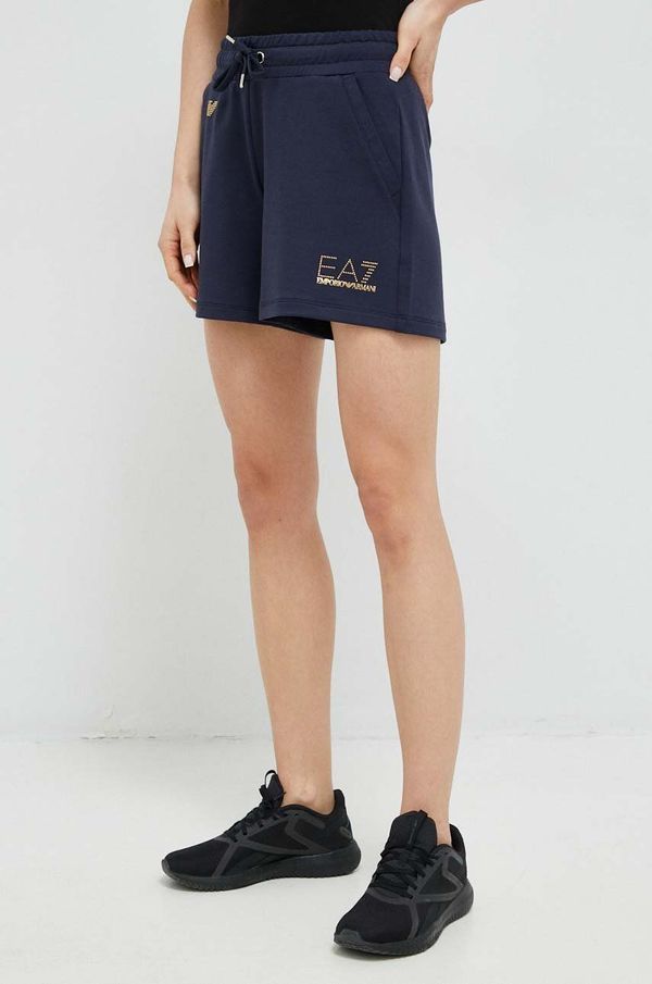 EA7 Emporio Armani Kratke hlače EA7 Emporio Armani za žene, boja: tamno plava, glatki materijal, srednje visoki struk
