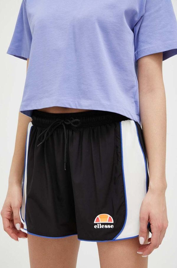 Ellesse Kratke hlače Ellesse za žene, boja: crna, s uzorkom, visoki struk