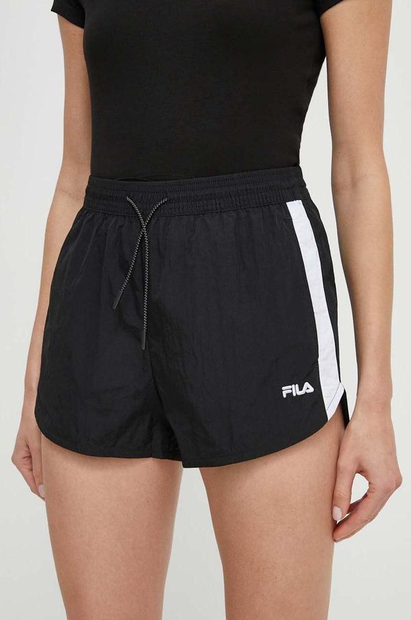 Fila Kratke hlače Fila Limassol za žene, boja: crna, s uzorkom, visoki struk, FAW0775