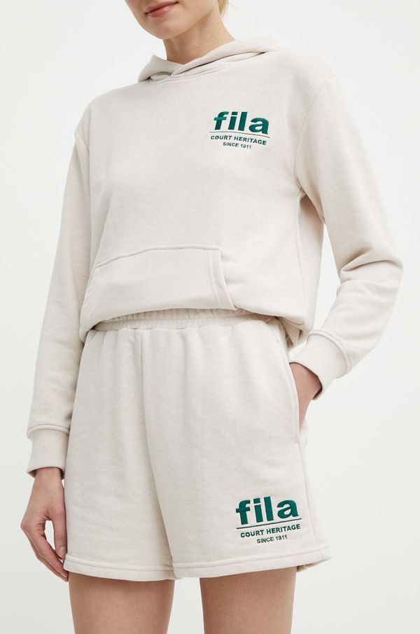 Fila Kratke hlače Fila Linyi za žene, boja: bež, s aplikacijom, visoki struk, FAW0763