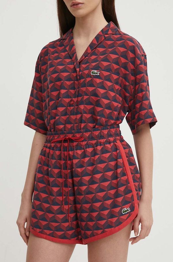 Lacoste Kratke hlače Lacoste za žene, boja: crvena, s uzorkom, visoki struk