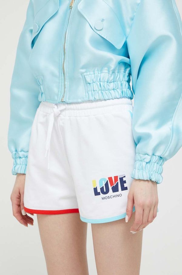 Love Moschino Kratke hlače Love Moschino za žene, boja: bijela, s tiskom, visoki struk