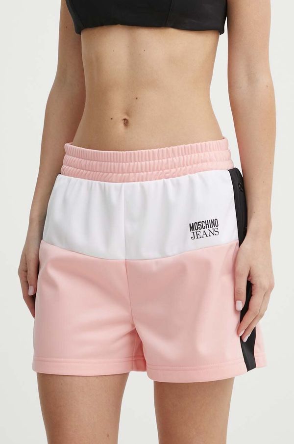 Moschino Jeans Kratke hlače Moschino Jeans za žene, boja: ružičasta, s uzorkom, visoki struk