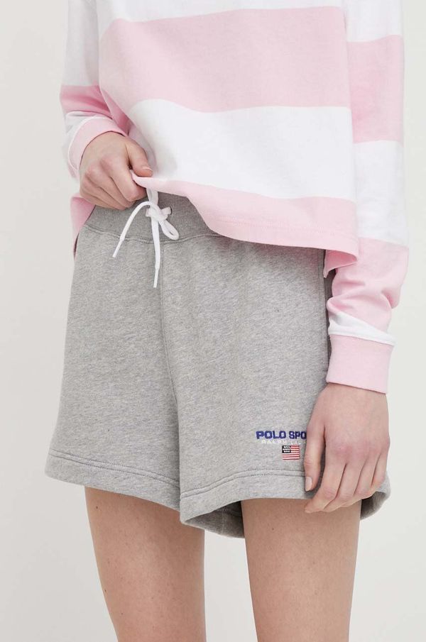 Polo Ralph Lauren Kratke hlače Polo Ralph Lauren za žene, boja: siva, melanž, visoki struk, 211939509