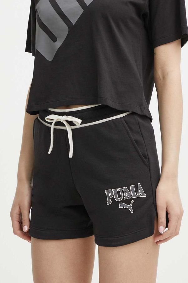 Puma Kratke hlače Puma SQUAD za žene, boja: crna, s tiskom, visoki struk, 678704