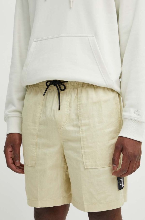 Calvin Klein Jeans Kratke hlače s dodatkom lana Calvin Klein Jeans boja: zelena, J30J325475