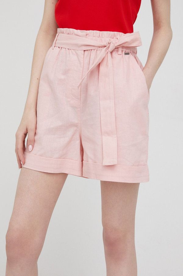 Pepe Jeans Kratke hlače s dodatkom lana Pepe Jeans Muriel za žene, boja: ružičasta, glatki materijal, visoki struk