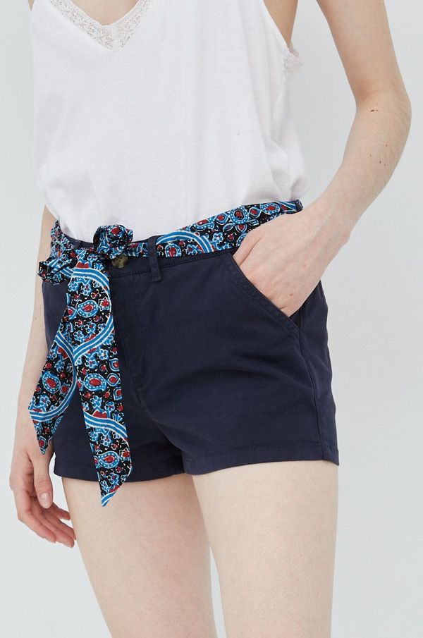 Superdry Kratke hlače Superdry za žene, boja: tamno plava, glatki materijal, srednje visoki struk
