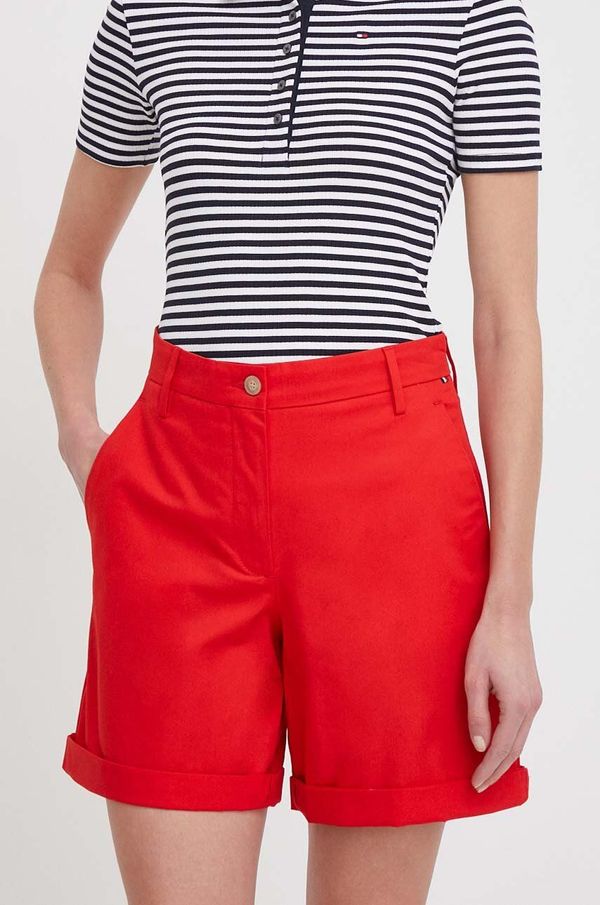Tommy Hilfiger Kratke hlače Tommy Hilfiger za žene, boja: crvena, bez uzorka, visoki struk, WW0WW41769