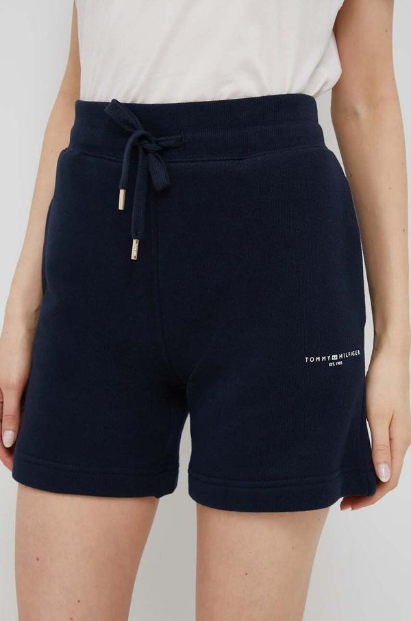Tommy Hilfiger Kratke hlače Tommy Hilfiger za žene, boja: tamno plava, glatki materijal, visoki struk