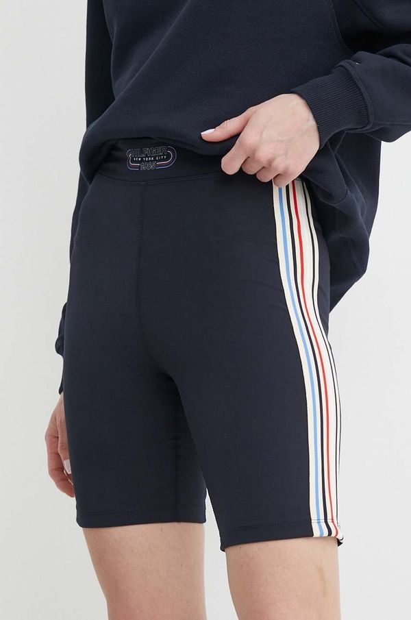 Tommy Hilfiger Kratke hlače Tommy Hilfiger za žene, boja: tamno plava, s aplikacijom, visoki struk, WW0WW41493
