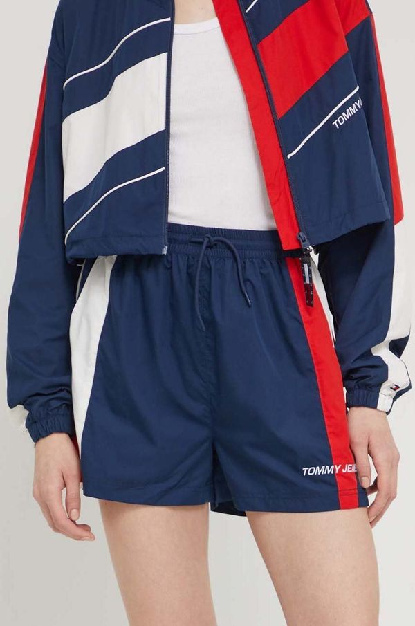 Tommy Jeans Kratke hlače Tommy Jeans Archive Games za žene, boja: tamno plava, s uzorkom, visoki struk