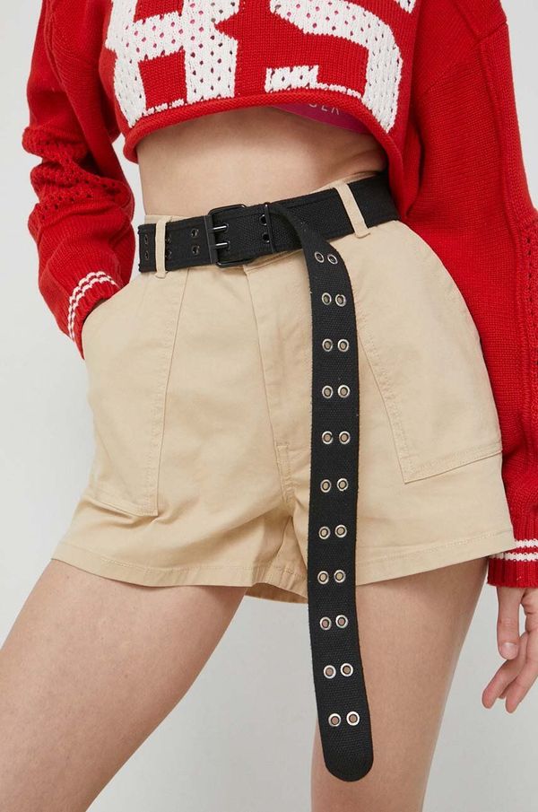 Tommy Jeans Kratke hlače Tommy Jeans za žene, boja: bež, glatki materijal, visoki struk