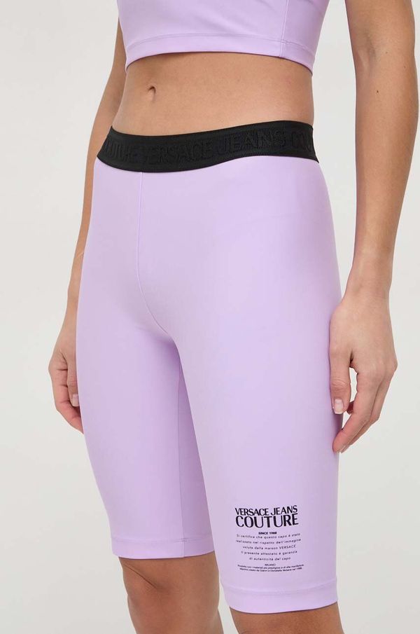 Versace Jeans Couture Kratke hlače Versace Jeans Couture za žene, boja: ljubičasta, s tiskom, visoki struk