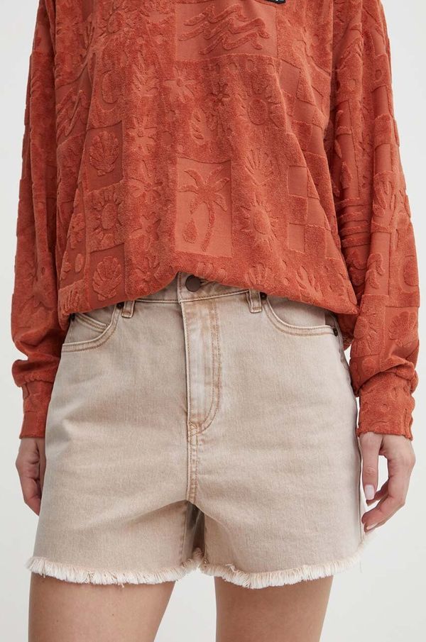 Volcom Kratke hlače Volcom za žene, boja: bež, bez uzorka, visoki struk