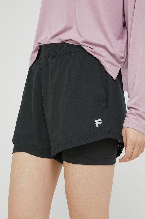 Fila Kratke hlače za trčanje Fila Racine za žene, boja: crna, glatki materijal, visoki struk