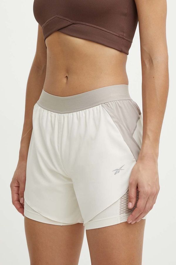 Reebok Kratke hlače za trčanje Reebok boja: bež, s uzorkom, visoki struk, 100076065