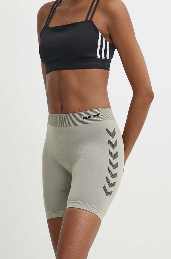 Hummel Kratke hlače za trening Hummel First Seamless boja: bež, s tiskom, visoki struk, 212556