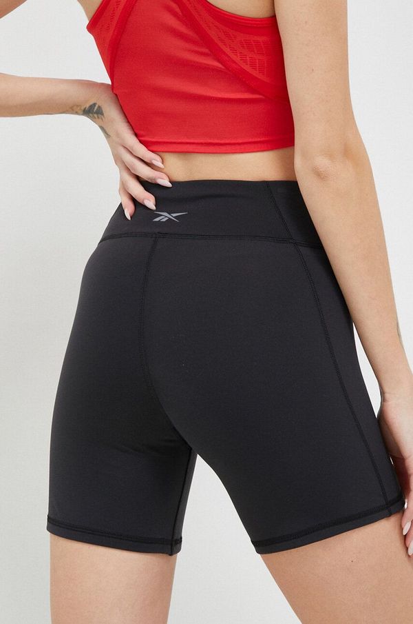 Reebok Kratke hlače za trening Reebok Lux boja: crna, glatki materijal, visoki struk