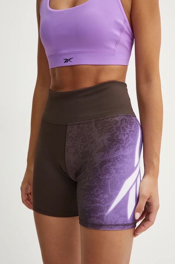 Reebok Kratke hlače za trening Reebok LUX Collection boja: smeđa, s uzorkom, visoki struk, 100205570