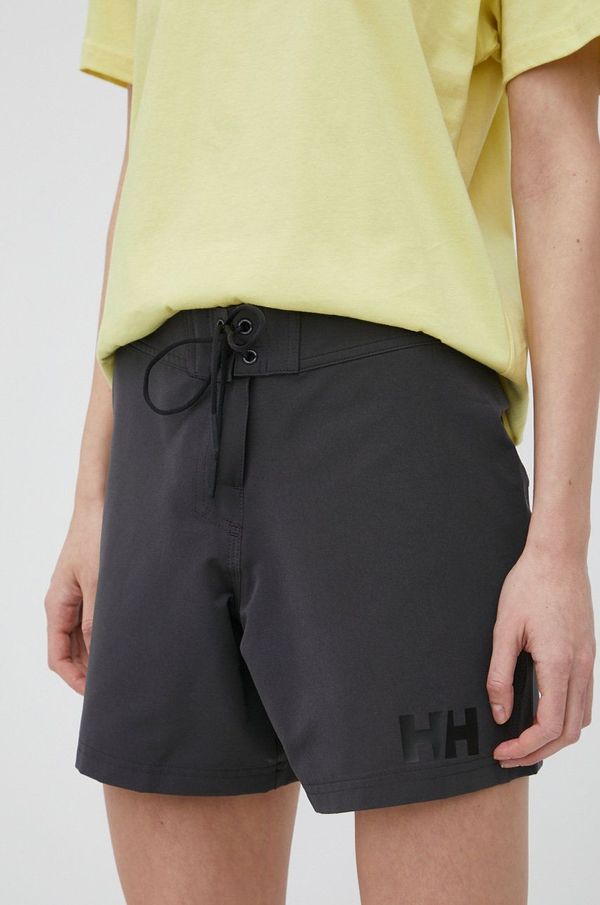 Helly Hansen Kratke outdoor hlače Helly Hansen za žene, boja: siva, glatki materijal, visoki struk