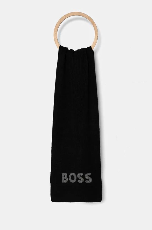Boss Kratki šal s primjesom vune BOSS boja: crna, s aplikacijom, 50524391