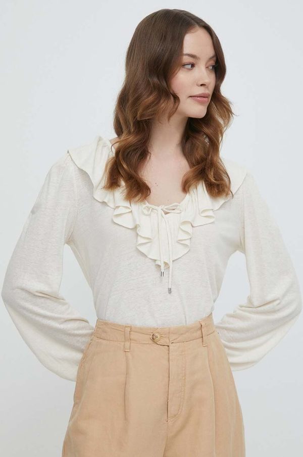 Lauren Ralph Lauren Lanena bluza Lauren Ralph Lauren boja: bež, bez uzorka