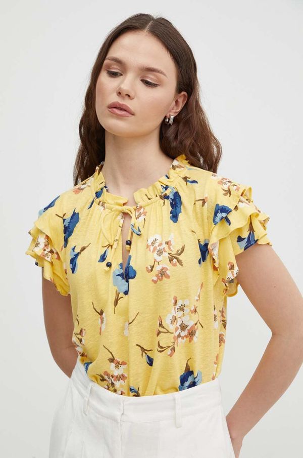 Lauren Ralph Lauren Lanena bluza Lauren Ralph Lauren boja: žuta, s uzorkom, 200936540