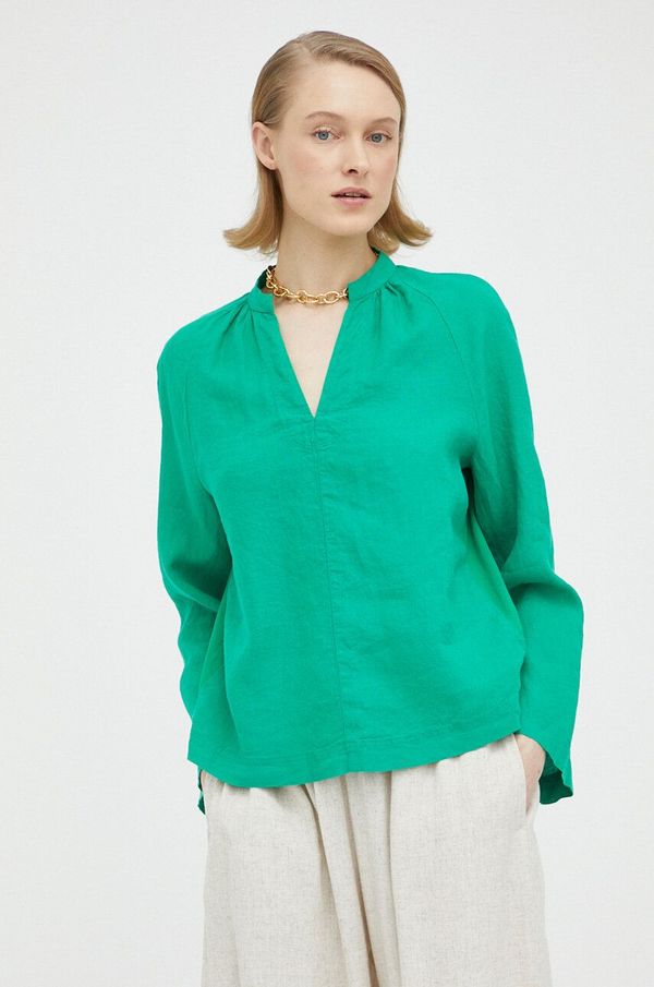 Marc O'Polo Lanena bluza Marc O'Polo boja: zelena, glatka