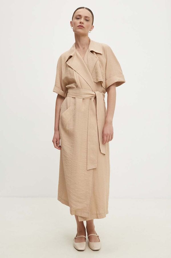 Answear Lab Lanena haljina Answear Lab boja: smeđa, midi, oversize