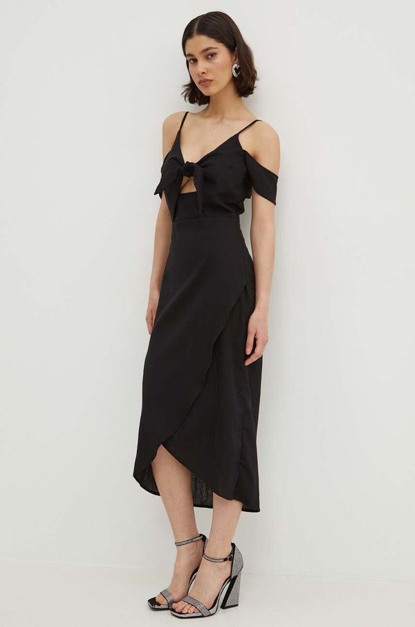 Never Fully Dressed Lanena haljina Never Fully Dressed Cassie Dress boja: crna, midi, širi se prema dolje, NFDDR1420