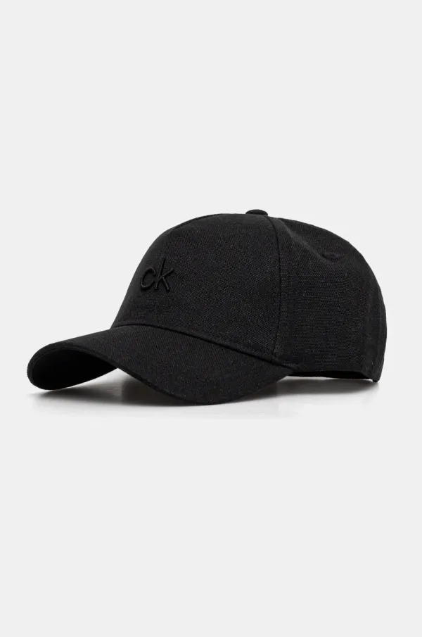 Calvin Klein Lanena kapa sa šiltom Calvin Klein boja: crna, s aplikacijom, K60K613118