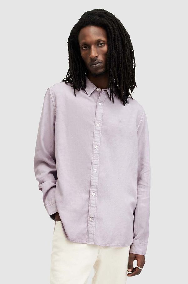 AllSaints Lanena košulja AllSaints LAGUNA LS SHIRT boja: ružičasta, relaxed, s button-down ovratnikom, MS540Z