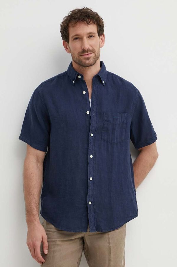 Gant Lanena košulja Gant boja: tamno plava, regular, s button-down ovratnikom