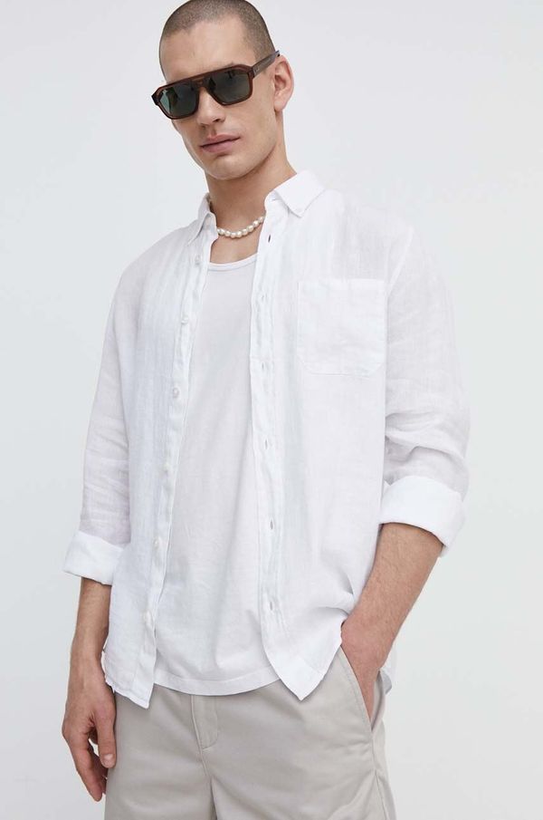 HUGO Lanena košulja HUGO boja: bijela, regular, s button-down ovratnikom, 50514162