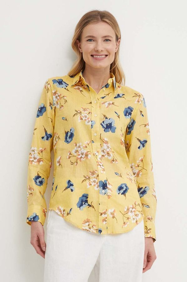 Lauren Ralph Lauren Lanena košulja Lauren Ralph Lauren boja: žuta, regular, s klasičnim ovratnikom, 200938933