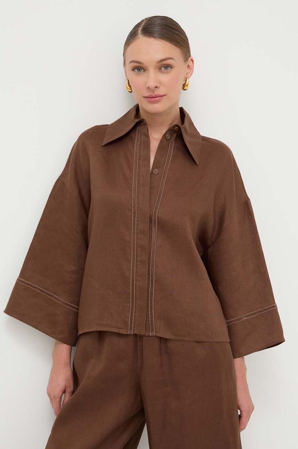 Max Mara Leisure Lanena košulja Max Mara Leisure boja: smeđa, relaxed, s klasičnim ovratnikom