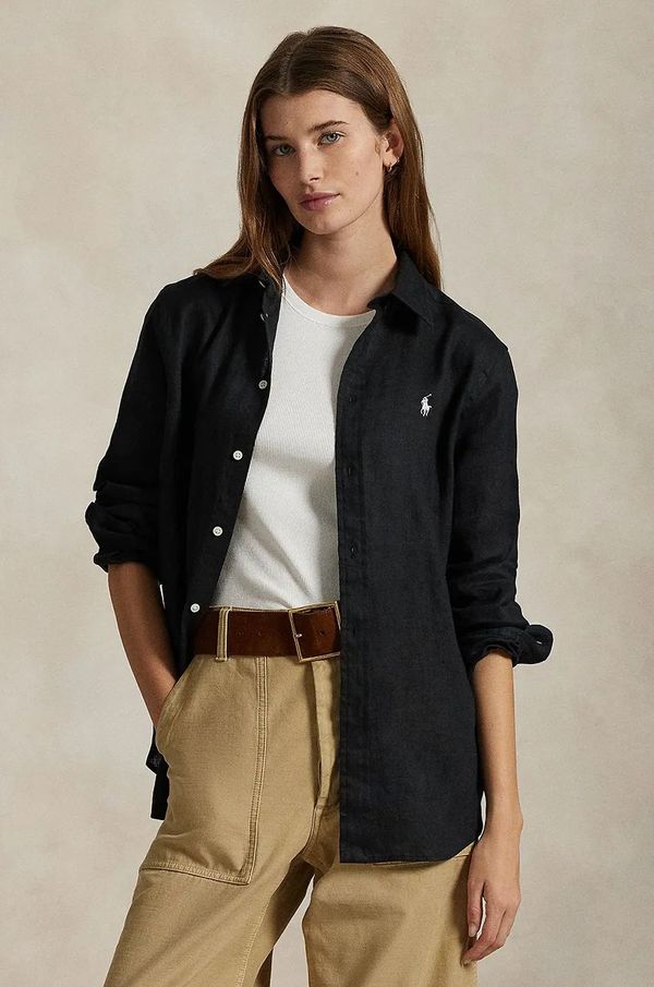 Polo Ralph Lauren Lanena košulja Polo Ralph Lauren boja: crna, regular, s klasičnim ovratnikom, 211970730