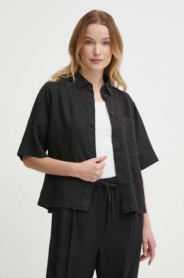 Tommy Hilfiger Lanena košulja Tommy Hilfiger boja: crna, relaxed, s klasičnim ovratnikom, WW0WW41392