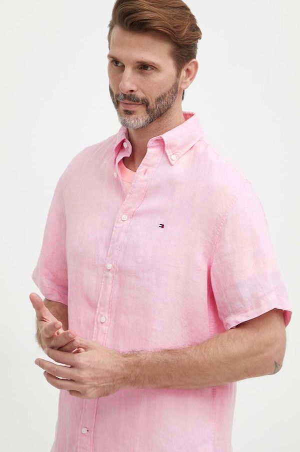 Tommy Hilfiger Lanena košulja Tommy Hilfiger boja: ružičasta, regular, s button-down ovratnikom, MW0MW35207