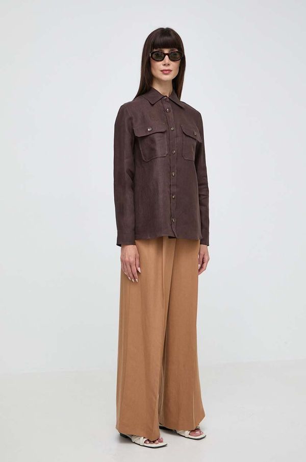 Weekend Max Mara Lanena košulja Weekend Max Mara boja: smeđa, regular, s klasičnim ovratnikom, 2415111013600