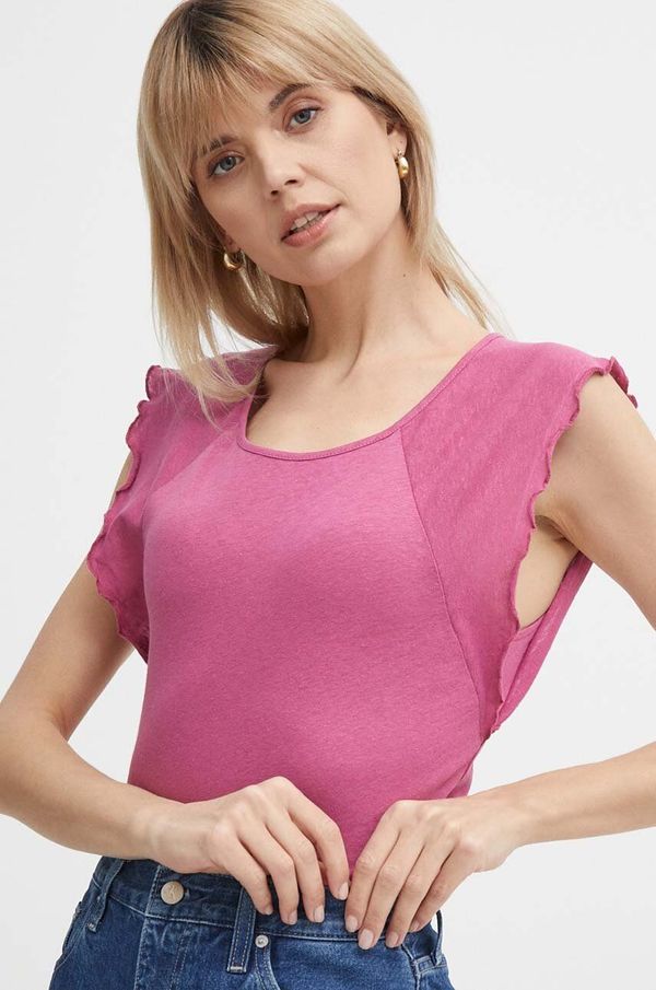 Pepe Jeans Lanena majica kratkih rukava Pepe Jeans KAI boja: ružičasta, PL505842