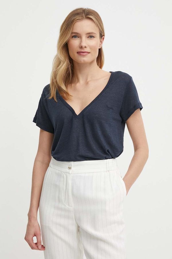 Pepe Jeans Lanena majica kratkih rukava Pepe Jeans LEIGHTON boja: tamno plava, PL505855