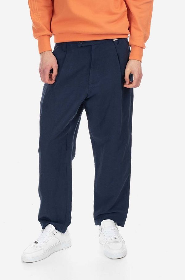 A.P.C. Lanene hlače A.P.C. Pantalon Renato boja: tamno plava, ravni kroj, LIAEO-H08428 MARINE