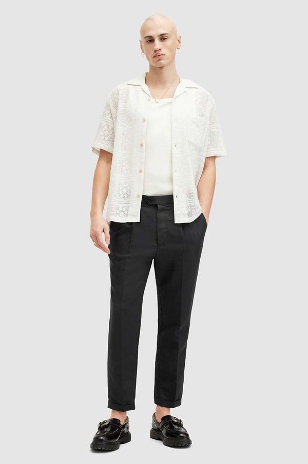 AllSaints Lanene hlače AllSaints CROSS TALLIS TROUSER boja: crna, chinos kroj, M006TA